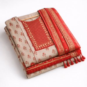 Alternative view of Women’s Pastel Red Printed & Embroidered Three Piece Set