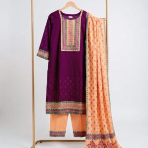 Natural Grey Embroidered 3 Piece Set