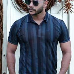 Dark Blue Striped Polo | P-22
