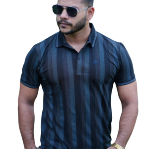 Dark Blue Striped Polo | P-22