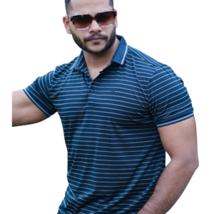 Navy Striped Polo T-Shirt | P-41