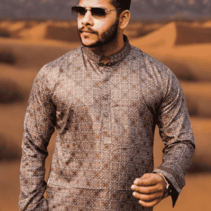 Men’s Embroidered Panjabi – Brown | PNJ-4440
