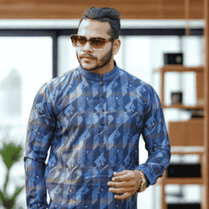 Men’s Patterned Panjabi – Royal Blue | PNJ-629