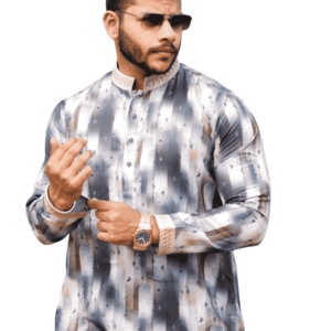 Men’s Check Panjabi – White Grey | PNJ-625