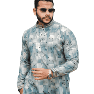 Men’s Printed Panjabi – Teal Green | PNJ-624