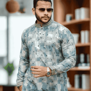 Men’s Printed Panjabi – Teal Green | PNJ-624
