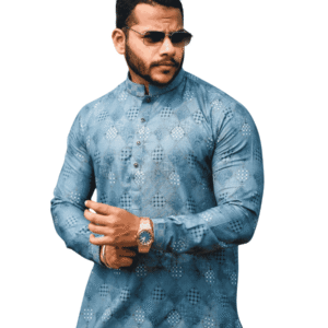 Men’s Embroidered Panjabi – Ash Blue | PNJ-622