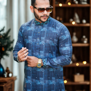 Men’s Check Panjabi – Navy Blue | PNJ-620