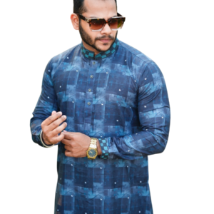 Men’s Check Panjabi – Navy Blue | PNJ-620