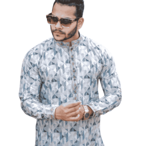 Men’s Printed Panjabi – Light Ash | PNJ-618