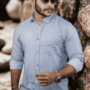 Men’s Sky Blue Casual Cotton Shirt | SR-1837