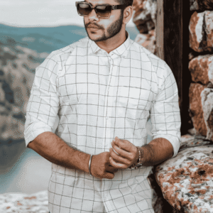 Men’s Stylish Light Grey Printed Casual Shirt | SR-1840