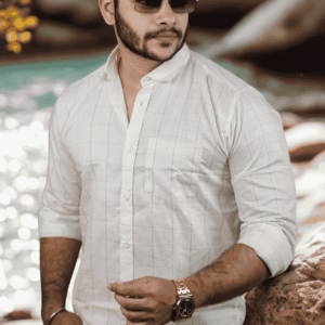 Men’s Classic Off-White Cotton Casual Shirt | SR-1841