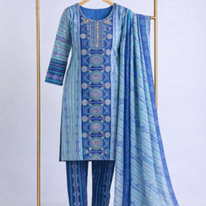 Royal Blue Printed Three Piece