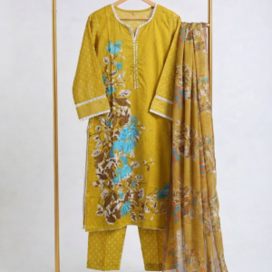 Mustard Yellow Printed Three Piece