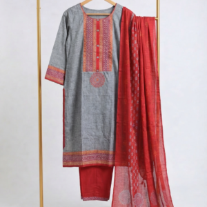 Grey Red Contrast Salwar Kameez