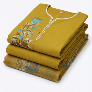 Mustard Yellow Printed Three Piece