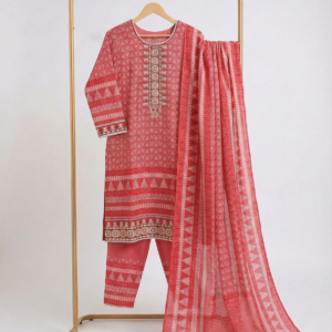 Elegant Red Printed Three Piece Set for Women