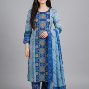 Royal Blue Printed Three Piece