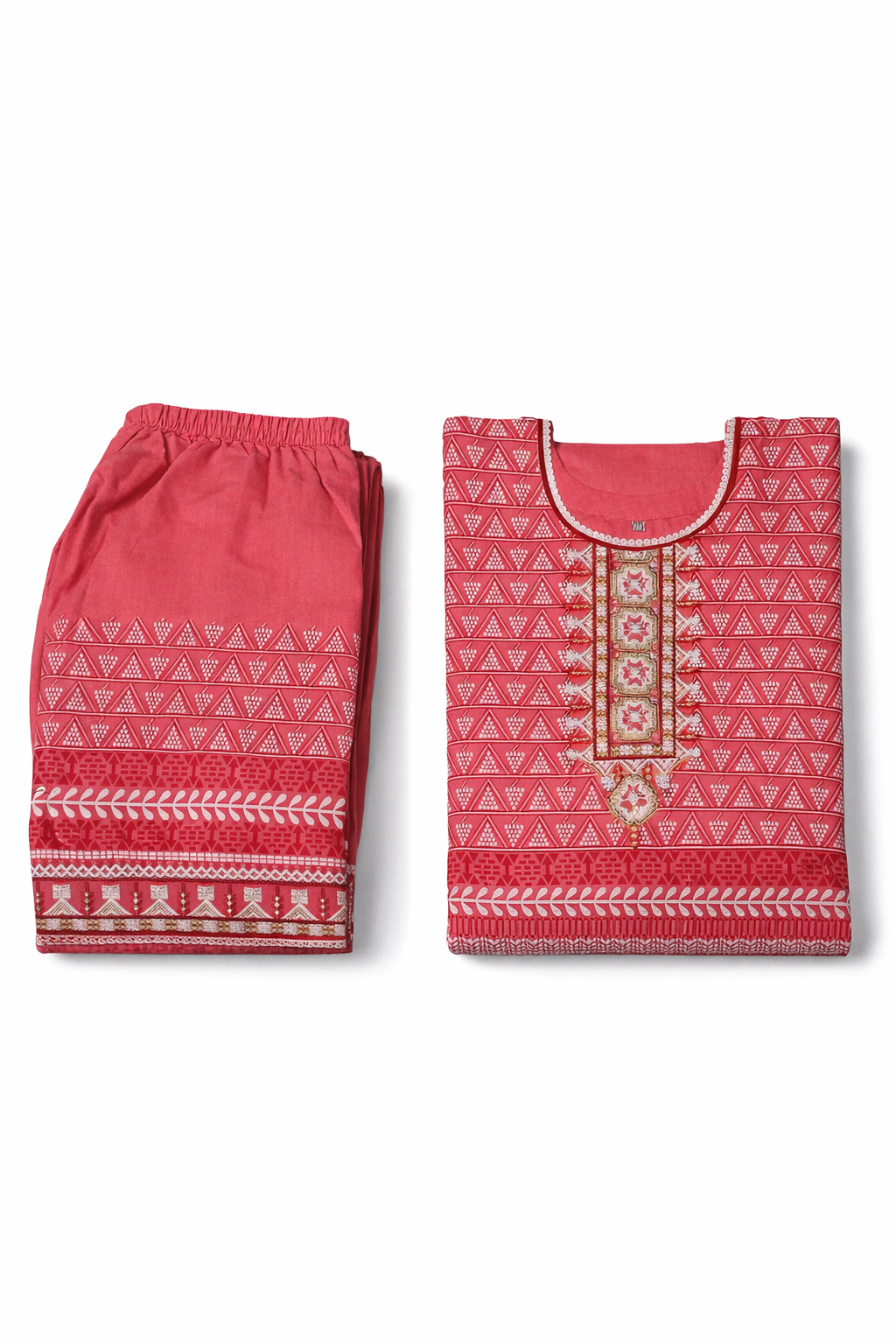 Elegant Red Printed Three Piece - Image 2