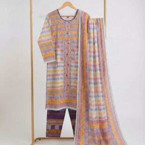 Lavender Tone Modern Printed Three Piece Dress