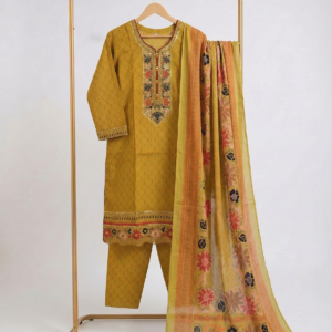 Mustard Yellow Trendy Printed Three Piece Collection