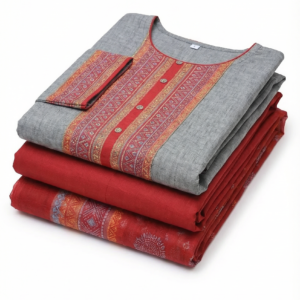 Grey Red Contrast Salwar Kameez