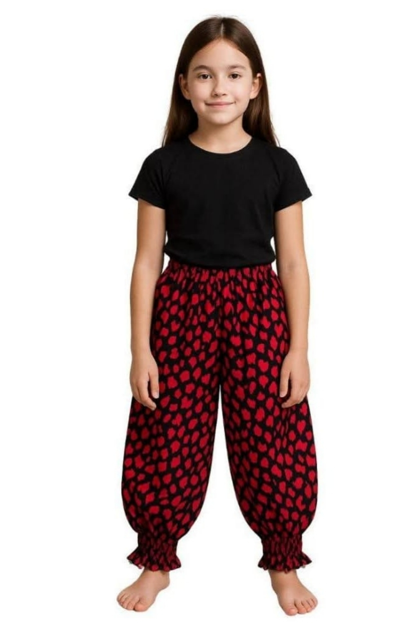 Girls Dhol Salwar – Red & Black Cotton Kids Pants