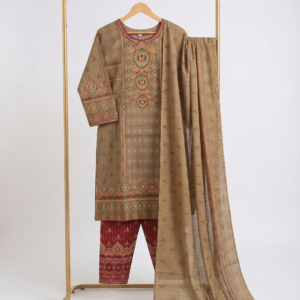 Coffee Brown Stylish Printed Three Piece Dress