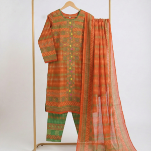 Rust Orange Designer Printed Three Piece Collection