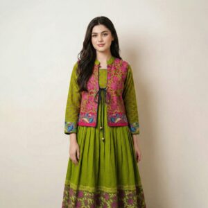 Lime Floral Flare Kurti