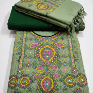 Alternative view of Olive Green Ethnic Printed Three Piece