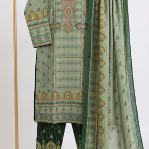 Olive Green Ethnic Printed Three Piece Set