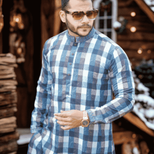 Blue Check Panjabi | PNJ-590