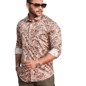 SR-1570 – Brown Nature Print Casual Cotton Shirt