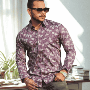 SR-1572 – Maroon Leaf Printed Casual Shirt