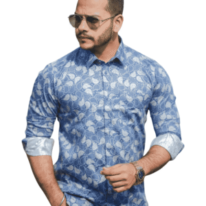 SR-1573 – Blue Floral Print Slim Fit Shirt