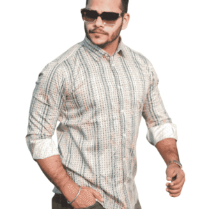 SR-1577 – Cream Line Pattern Smart Casual Shirt