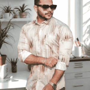 SR-1578 – Beige Artistic Printed Cotton Shirt