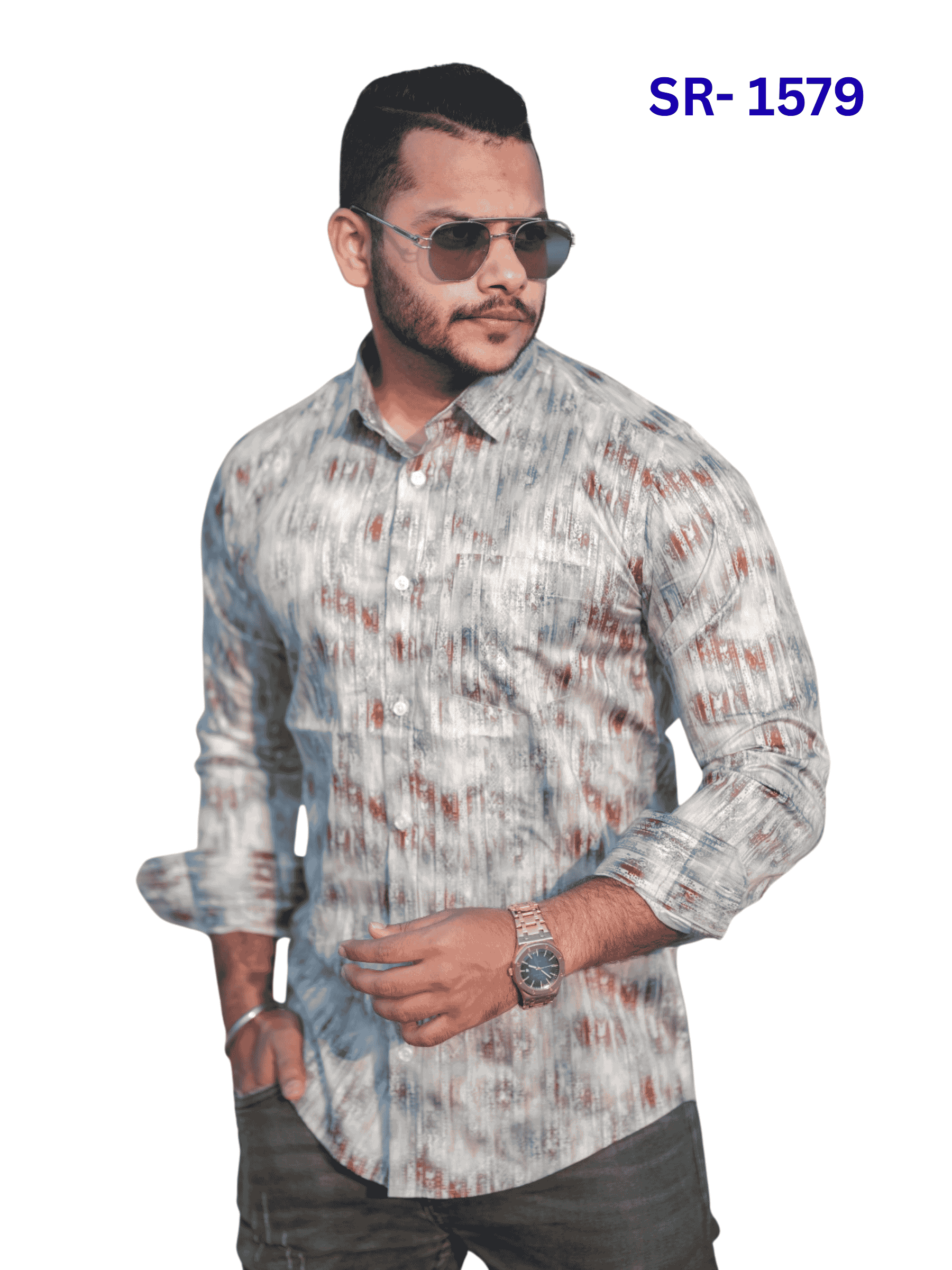 SR-1579 – Light Grey All-Over Print Slim Fit Shirt