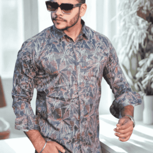 SR-1581 – Dark Grey Abstract Printed Casual Shirt