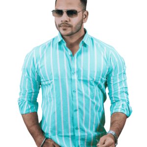SR-17510 – Aqua Blue Striped Cotton Shirt