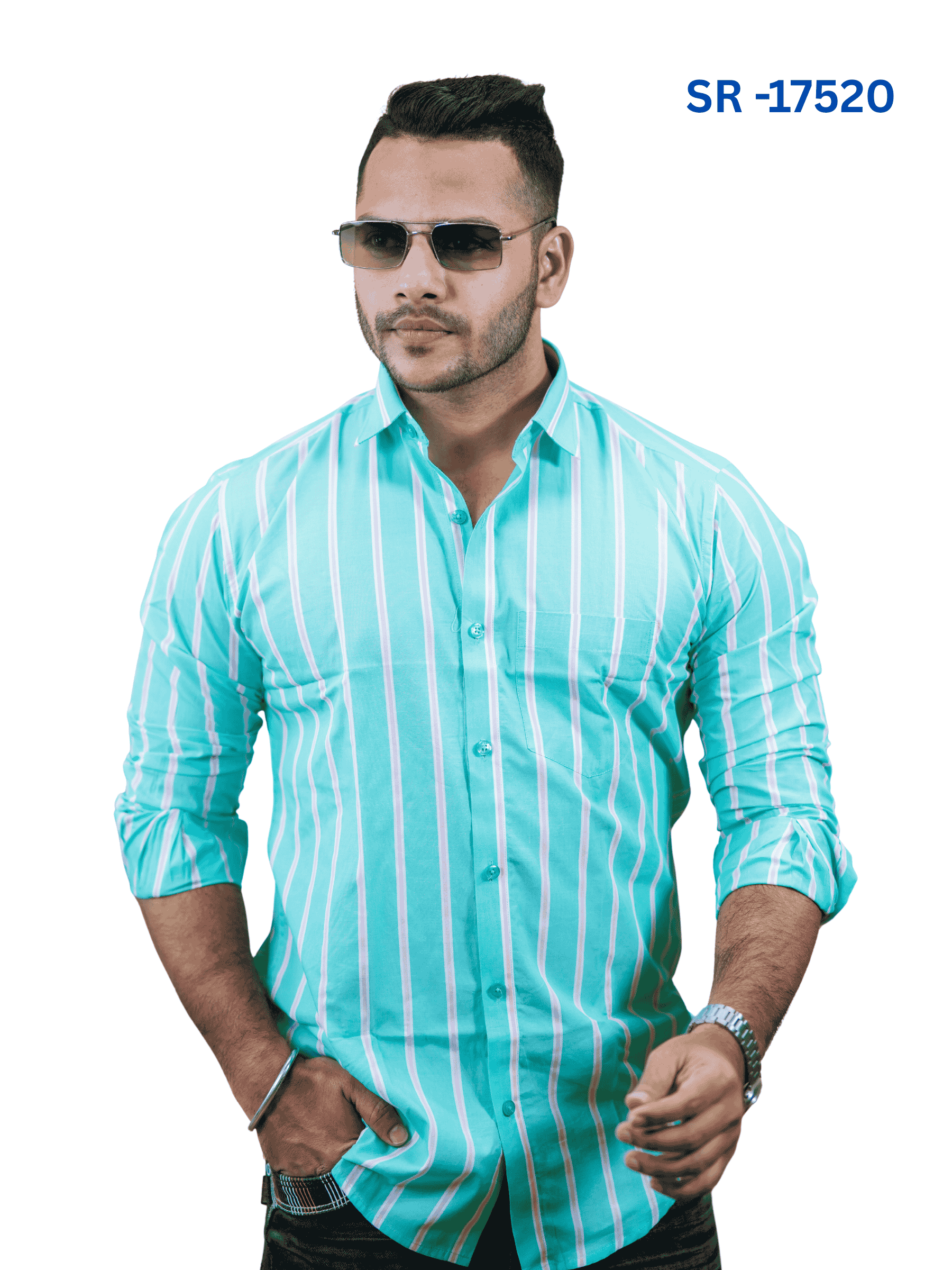 SR-17510 – Aqua Blue Striped Cotton Shirt