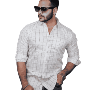 SR-1868 – Light Check Off White Casual Shirt