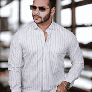 SR-1869 – White Blue Stripe Slim Fit Shirt