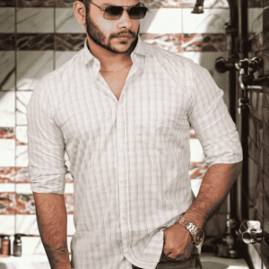 SR-1870 – Peach Vertical Stripe Casual Shirt