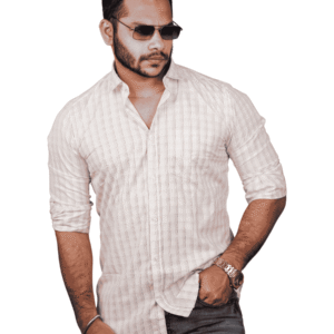 SR-1870 – Peach Vertical Stripe Casual Shirt