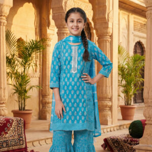Ocean Blue Printed Kurti Set