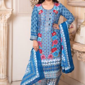 Blue Embroidered 3 Piece